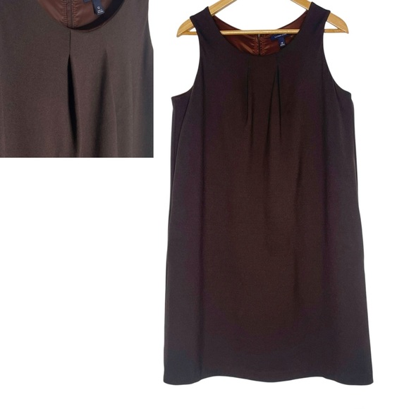 Lands' End Brown Career Dress Jumper Pleat Front Exposed Zip Back Lined Size 12 - Picture 1 of 16